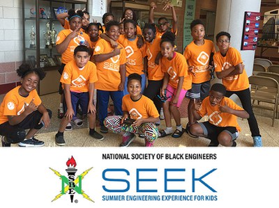 Photos for newsletterEWD 9.jpg NSBE Seek logo and group of children from a SEEK camp