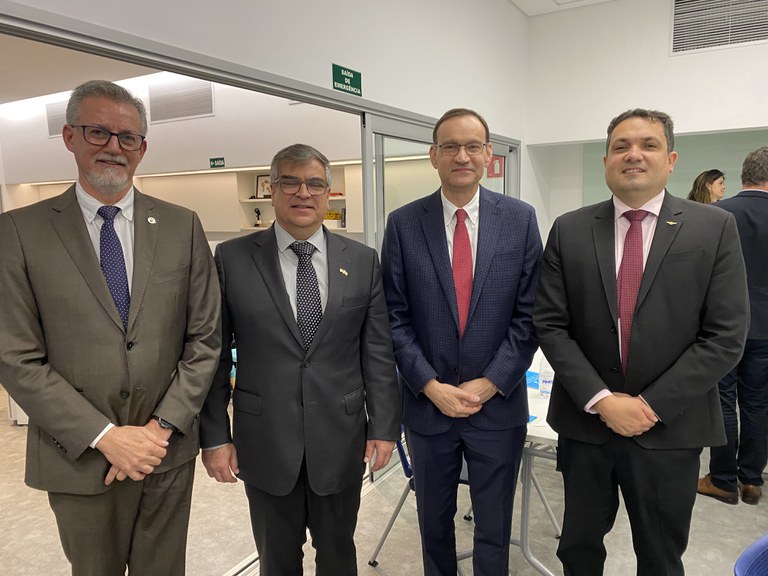 From left, U.S. Deputy Secretary of Energy David Turk, Julio Romano Meneghini, Scientific Director at the Research Center for Greenhouse Gas Innovation (RCGI), and Fabio Ribeiro, Purdue’s Director of the Center for Innovative and Strategic Transformation of Alkane Resources (CISTAR) at the March 15 U.S.-Brazil roundtable held at the University of São Paulo (USP).